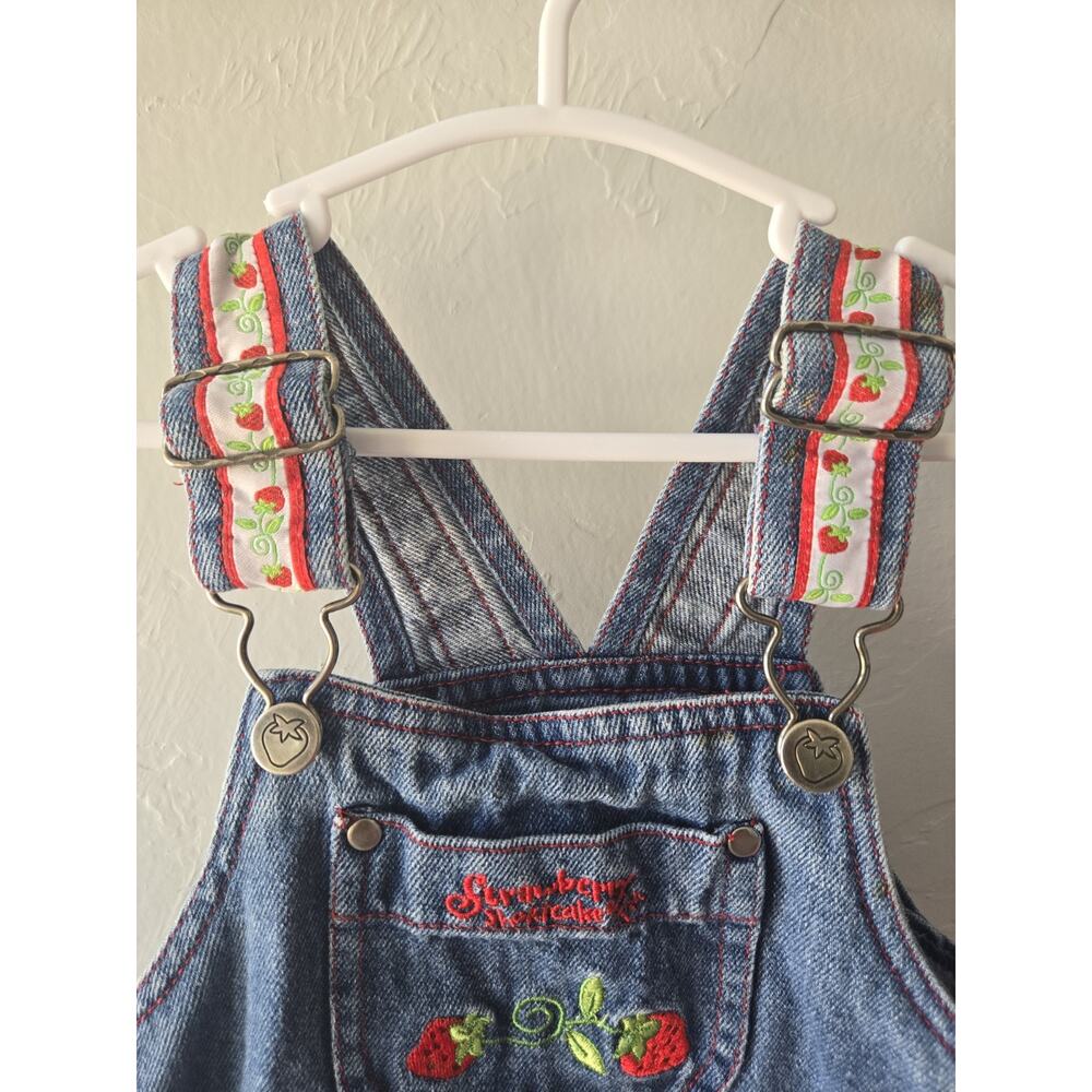 Vintage Y2K Strawberry Shortcake Denim Overall Dress Dressalls Girls 3T RARE - Picture 4 of 8